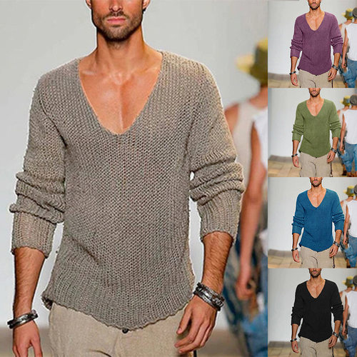 Men's V-neck casual solid color sweater男v领休闲纯色针织毛衣
