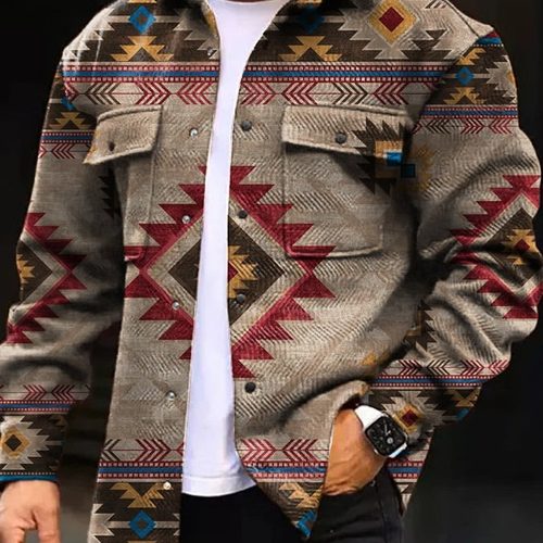 春秋男时尚印花休闲纽扣外套Men's printed casual button jacket