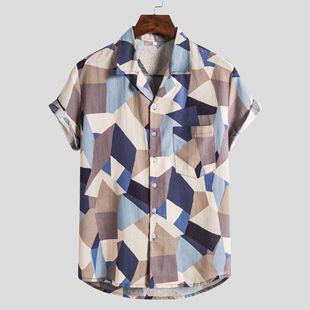 欧美爆款男士夏威夷风短袖印花衬衫Hawaiian short sleeved shirt