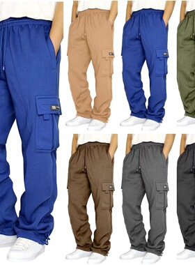 Men loose work pant with multiple pockets and tied ropes工装