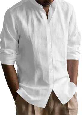 Men's standing collar new Chinese style shirt 男立领纯色衬衫