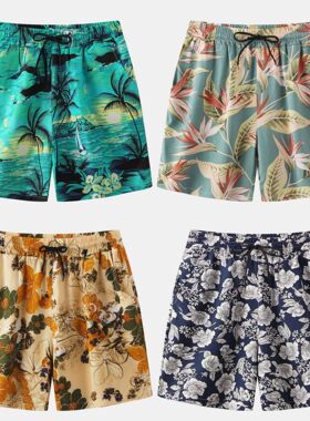 2023夏季男士宽松沙滩潮流大码休闲短裤oversized printed shorts