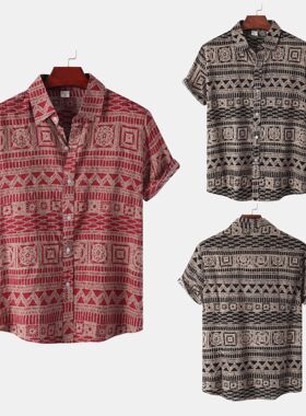 2023夏季大码男士短袖宽松花衬衫Men short-sleeved floral shirt