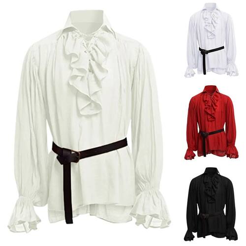 Men Retro Puff Sleeves Solid Color Role Playing Top 演出上衣