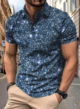 Men digital printed button street casual T-shirt数码印花短袖