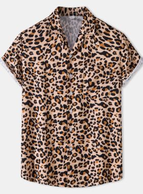 夏季男大码豹纹印花短袖衬衫 leopard print short sleeved shirt