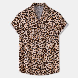 夏季男大码豹纹印花短袖衬衫 leopard print short sleeved shirt
