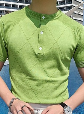 2023夏季绿色短袖圆领针织薄款男士商务T恤Green round neck tops