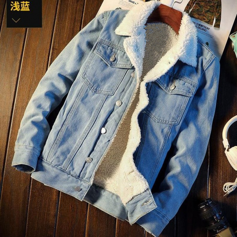 冬季男加绒牛仔外套Men's Fleece-Lined Denim Jacket for Winter