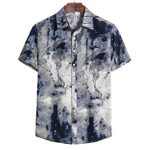 夏新款男士民族风印花ethnic style printed short sleeved shirt