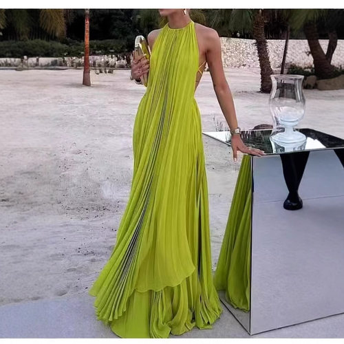 Solid color sleeveless  beach long dress纯色无袖性感沙滩长裙
