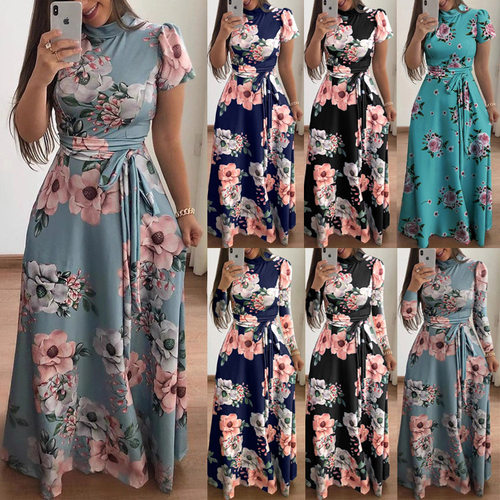 Autumn women's casual floral print dress秋季女花朵印花连衣裙