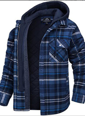 秋冬男士加厚格纹连帽宽松外套Men's Tartan Hooded Loose Jacket