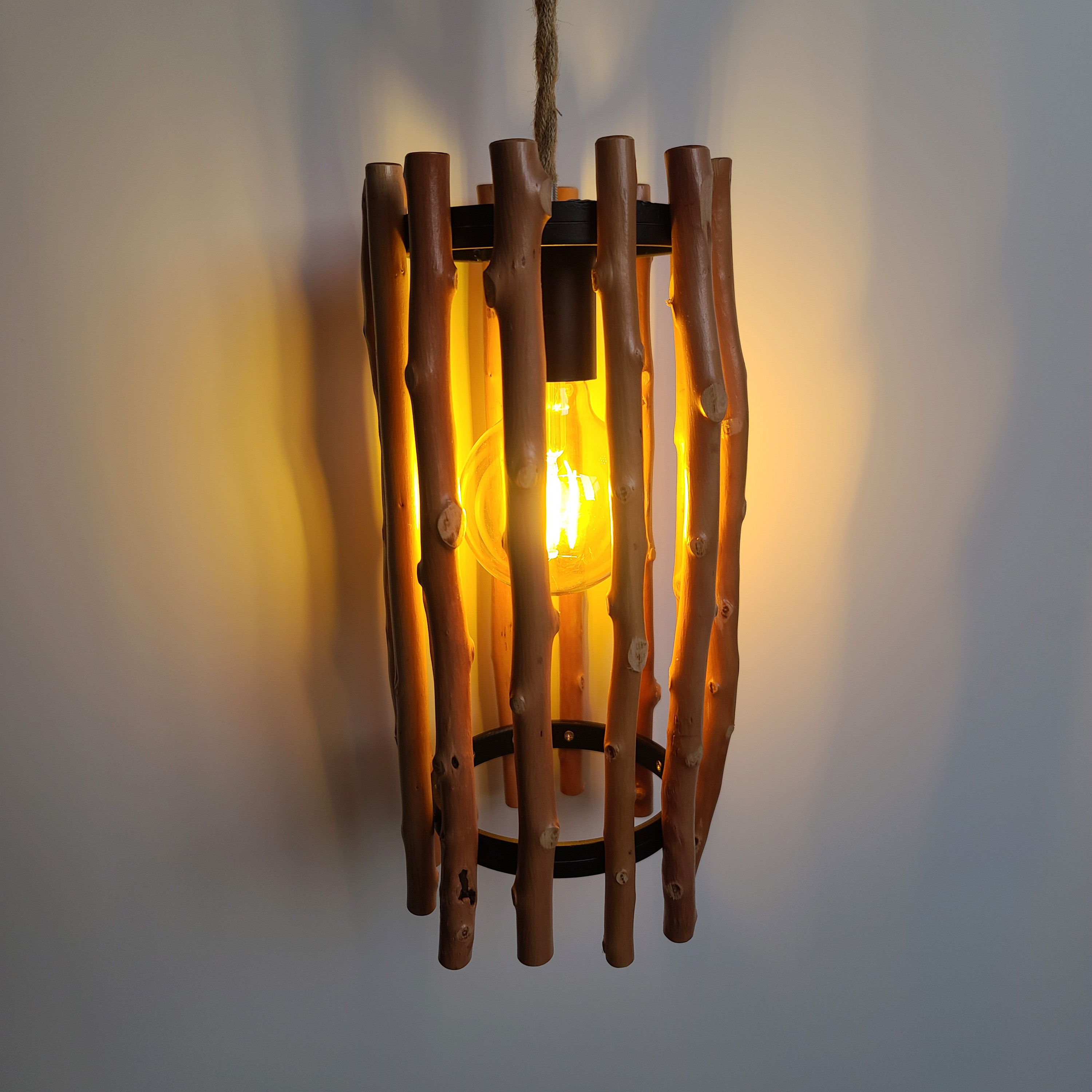 原木树枝吊灯罩民宿风复古侘寂风