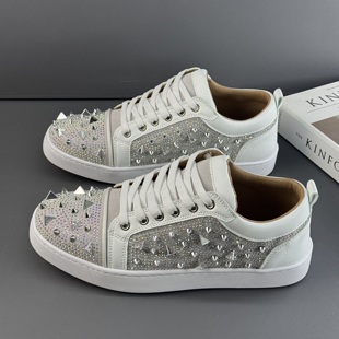 欧洲站cl海参水钻男鞋红底板鞋潮牌英伦单鞋发型师嘻哈夜场铆钉鞋