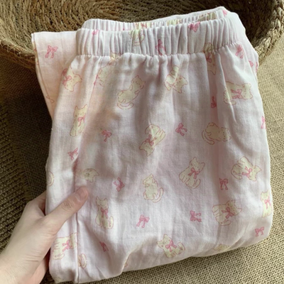 少女软糯糯粉色小猫印花睡裤