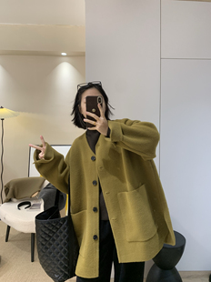 重工珍珠绒双面绒不气球加厚加密保暖秋冬大衣毛衣针织开衫外套女