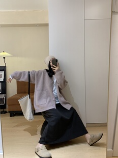 复古简约扩版宽松v领毛衣针织开衫外套秋冬新品上衣女装