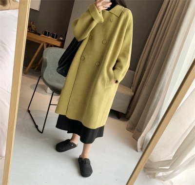 复古秋冬新款翻领双排扣毛衣针织