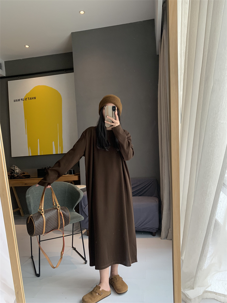 螺纹弹力加厚加密短袖/长袖圆领连衣裙打底裙秋冬内搭裙女装宽松