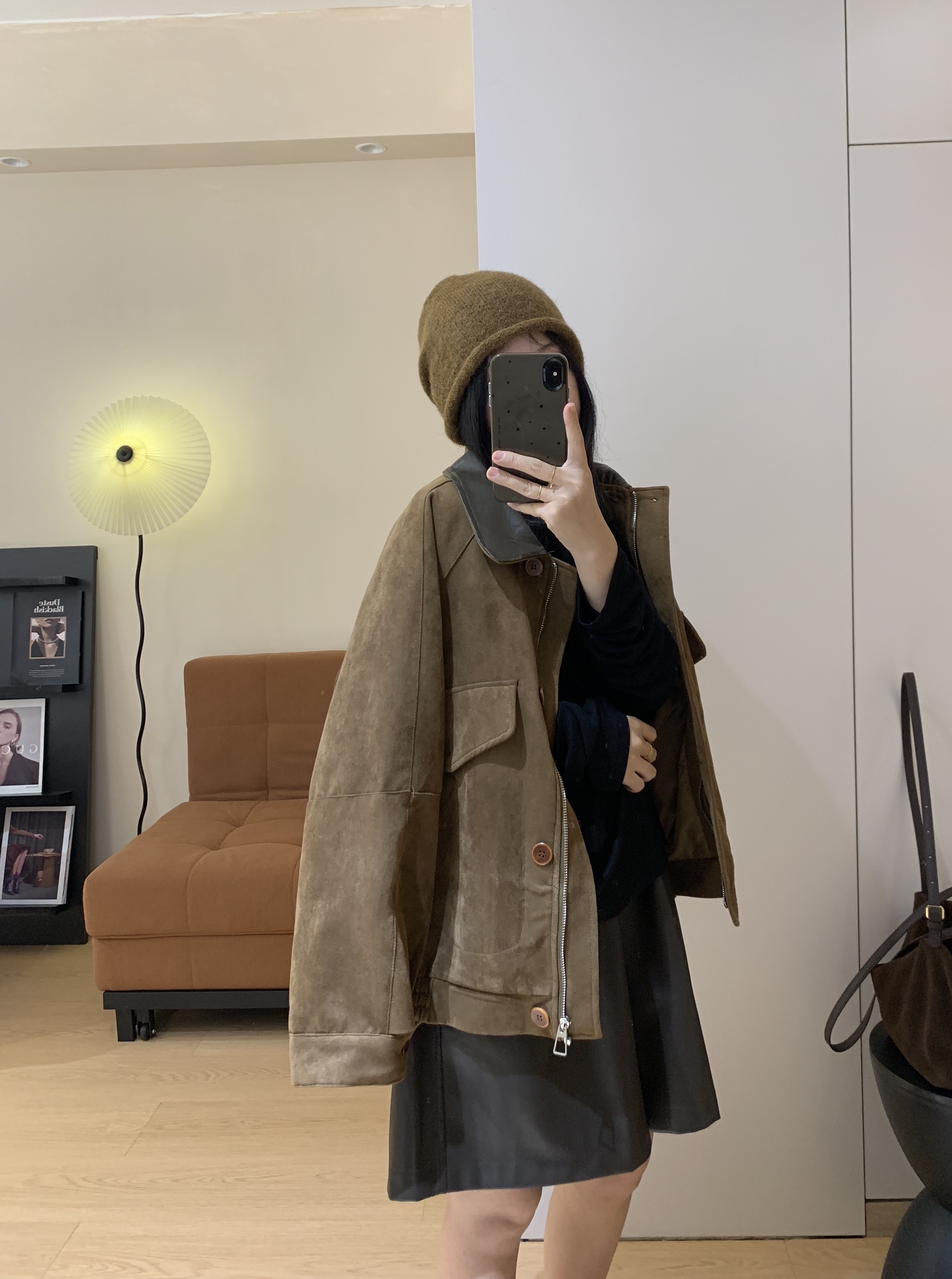 巴恩风复古重工翻领 仿麂皮绒工装夹克女秋季新品显瘦美式短外套