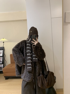 宽松慵懒上衣 女装 松弛感复古巨逼真 环保皮草毛绒外套秋冬新品