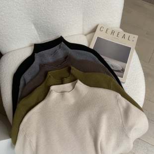 女装 自留推荐 套头毛衣秋冬新款 针织衫 加厚卷边螺纹弹力宽松打底衫