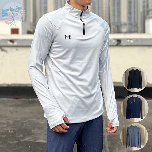 现货UA安德玛24秋款1/4半拉链拇指扣立领跑步速干男士长袖t恤外套