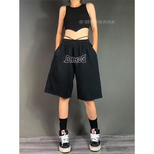 美式运动短裤男女宽松直筒中裤夏季训练跑步中性hiphop薄款五分裤