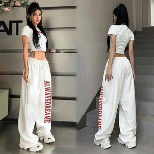 街舞嘻哈运动卫裤 子女高腰宽松直筒抽绳束脚休闲裤 潮 爵士舞裤 美式