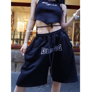 美式运动短裤男女情侣同款绣花中性hiphop爵士舞嘻哈宽松五分裤潮