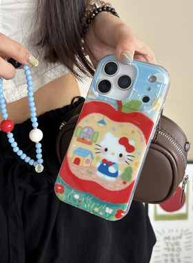 卡通hellokitty苹果屋适用iPhone17promax手机壳带手链苹果161514防摔套17pro新款13女款15pro硅胶可爱保护壳