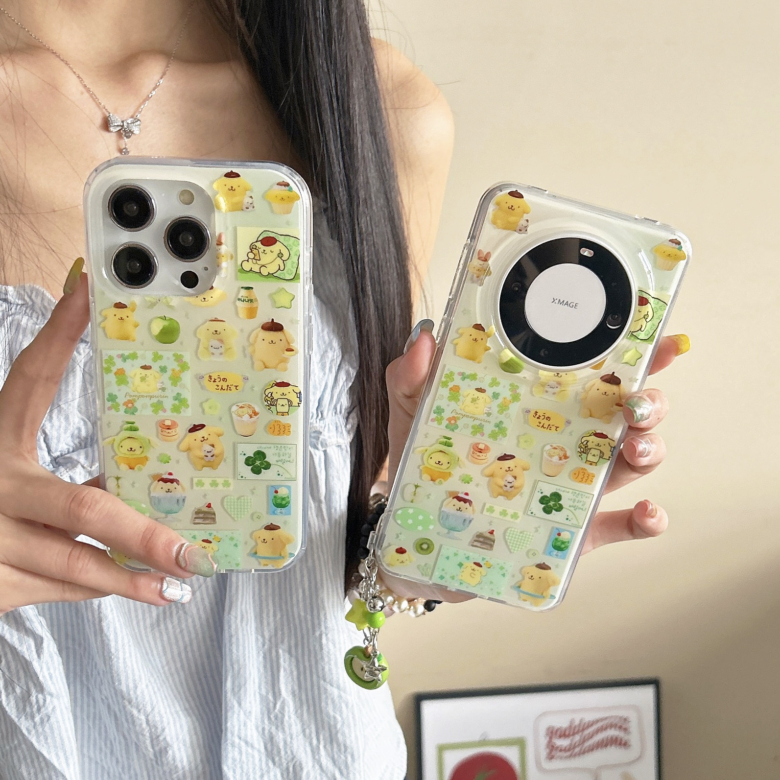 小清新绿色四叶草布丁狗适用苹果iPhone17161514promax手机壳华为pura80pro+双层新款mate70pro+链条13保护套