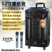 英国皇冠12寸木质广场舞蓝牙音响户外拉杆便携式 充电无线话筒音箱