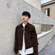 韩国 型夹克外套 巴恩深咖进口仿牛反绒复古翻领鹿皮感正肩版