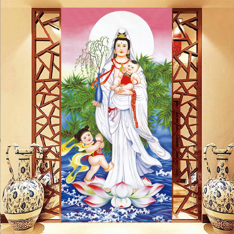 新款钻石画送子观音图玄关装饰画十字绣满钻粘贴纯手工高端简单