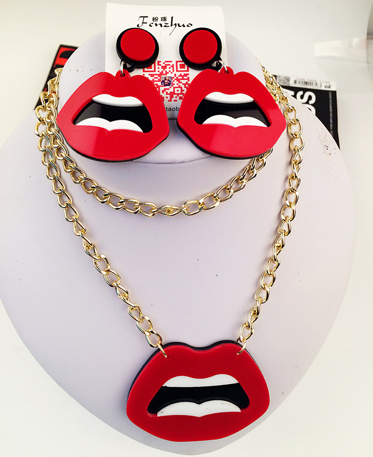 欧美夸张大红嘴巴项链演出道具气质大耳环套装夜店耳坠项坠配饰品在类目 饰品/流行首饰/时尚饰品新, 耳饰, 耳环中 - 来自Buy2taobao.com提供专业的淘宝代购服务