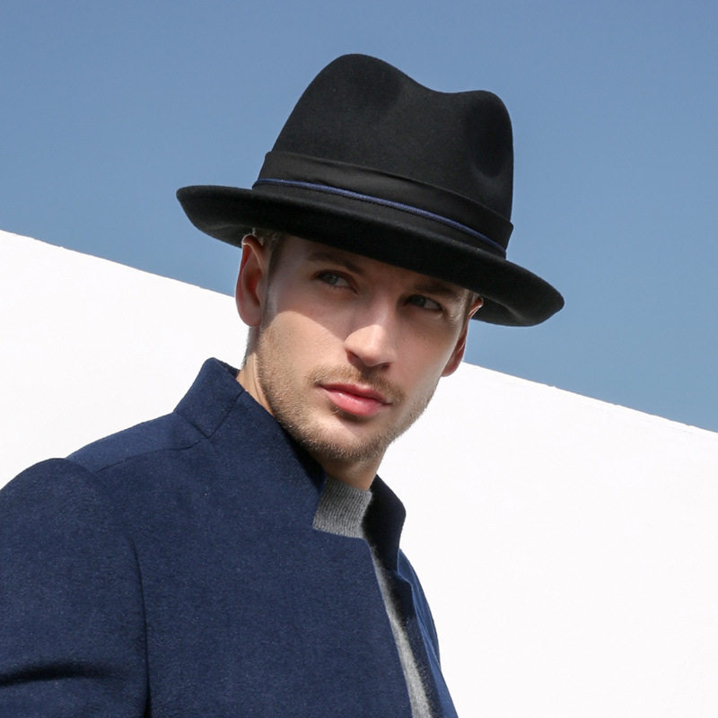 高档 绅士帽秋冬 小礼帽男女士舞台遮阳帽英伦全羊毛呢帽子爵士帽