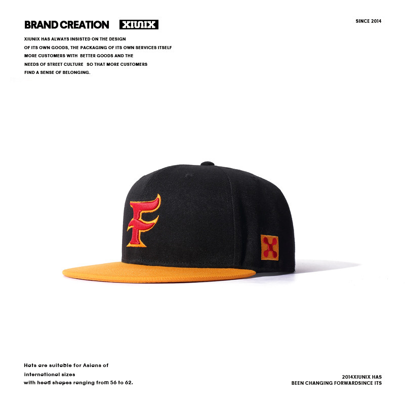 xiunix限定款字母f立体刺绣平檐帽男棒球帽美式嘻哈帽遮阳青年火