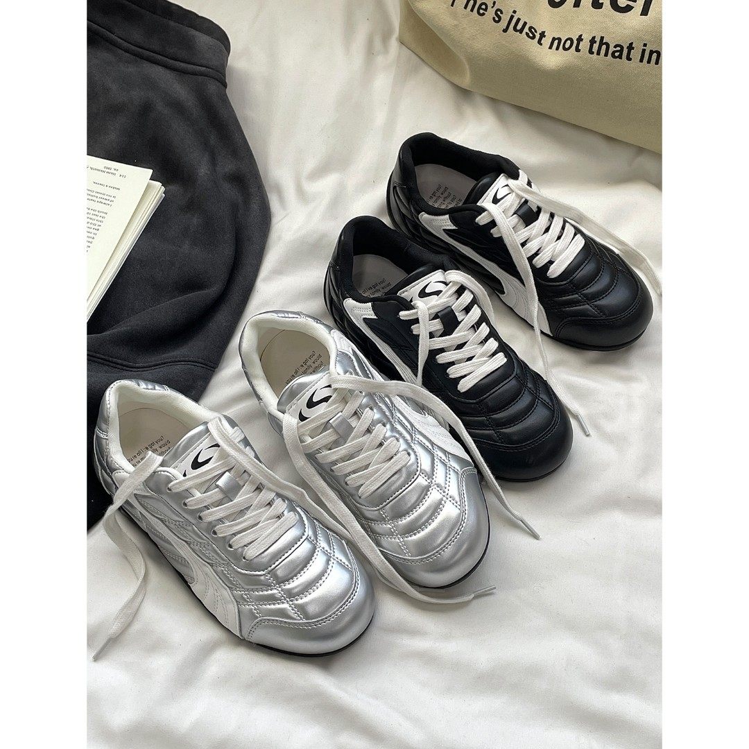 鞋有亿 2025秋冬新款银色皮面阿甘德训鞋平底百搭鞋子休闲板鞋女,女鞋,德训鞋,淘宝优惠券,粉丝福利购,淘宝优惠卷