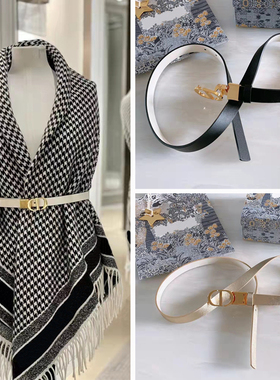 2CM真皮CD旋转扣双面时尚腰带装饰连衣裙裤子小牛皮百搭女士皮带