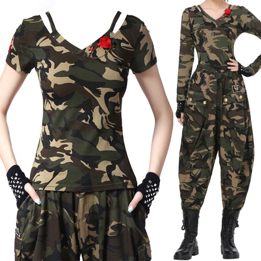 水兵舞迷彩服装广场舞迷彩长短袖T恤团队演出服军乐队打鼓表演服