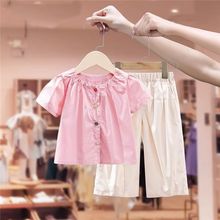 女童3-5-9岁纯色时尚套装夏季2025新款洋气时髦儿童8宝宝夏装休闲
