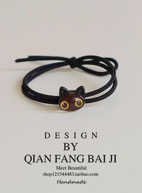 可爱小黑猫头绳黑色扎头发发绳女生日韩简约小皮筋发圈发饰高弹力