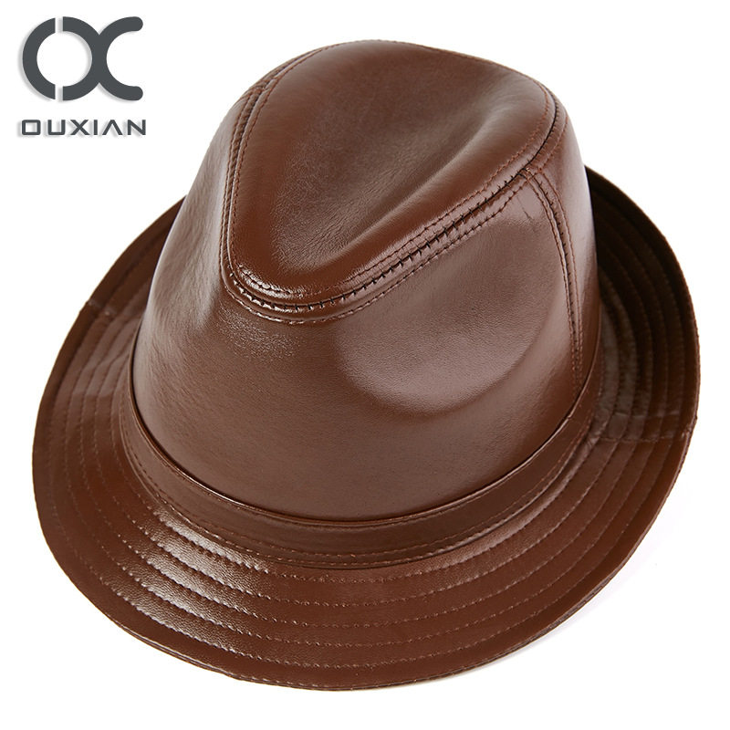 真皮礼帽男士秋冬季户外休闲真皮帽子中老年人英伦羊皮女士礼帽潮