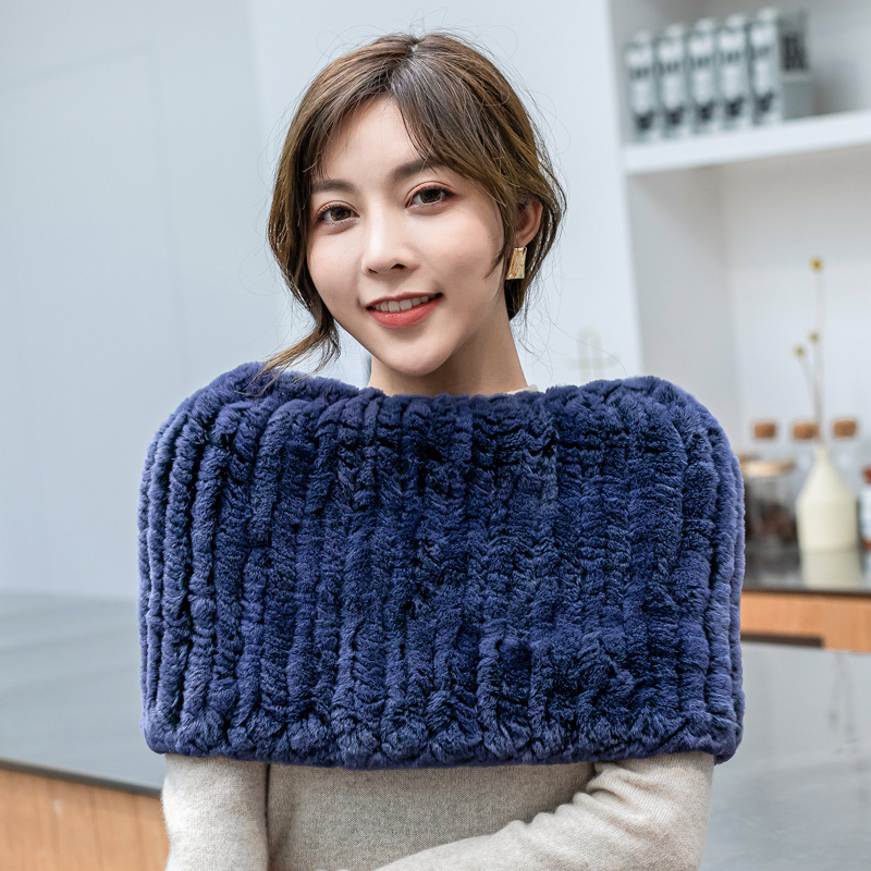 冬季新款獭兔毛编织披肩皮草弹力套头围脖围巾日韩保暖多用披肩女