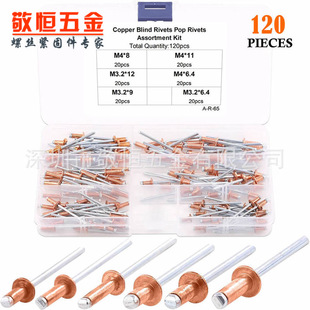 M3.2 120pcs M2.4 铜抽芯拉铆钉装 潢钉铝拉钉盒装