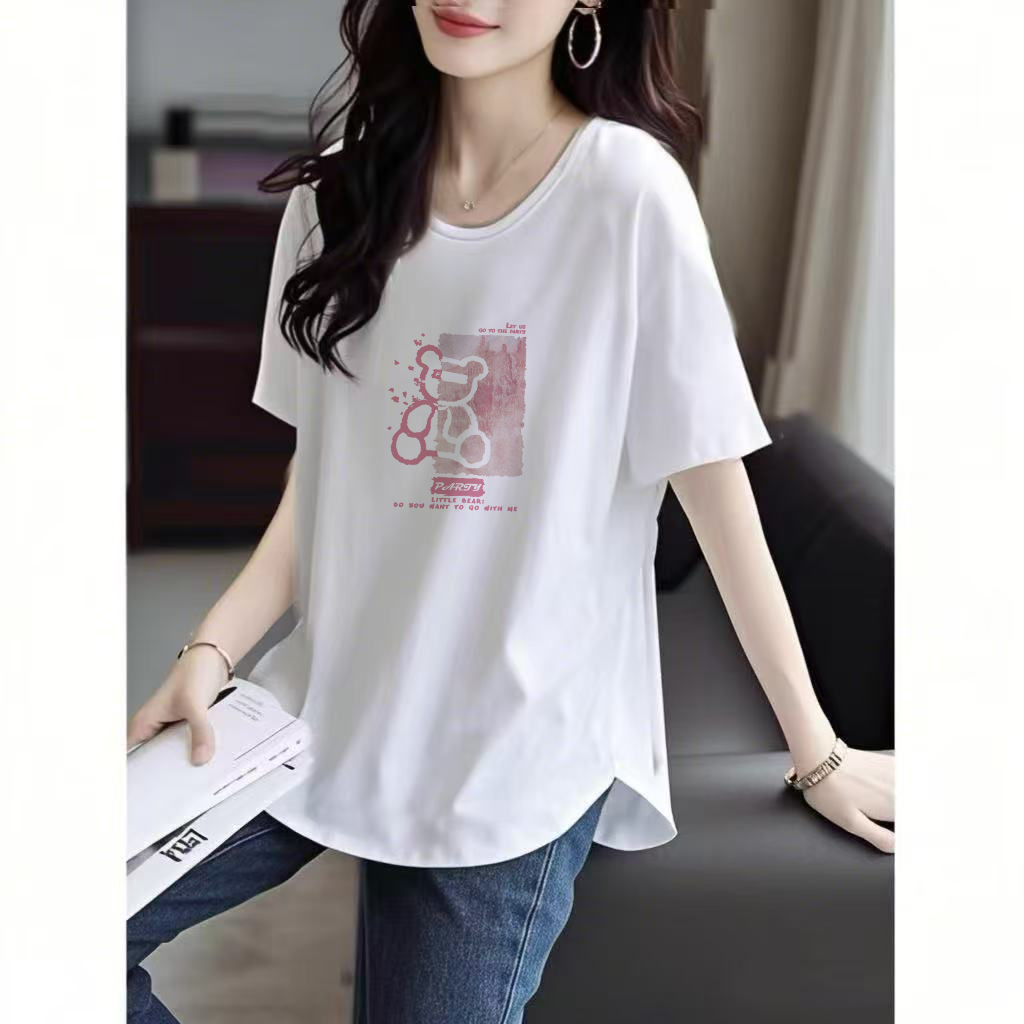 95纯棉v领不规则U形正肩短袖t恤女夏季薄款中长款大版百搭上衣T恤