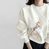 纯棉杏色卫衣女2025新款 上衣潮 春秋冬加绒欧货无帽小个子洋气长袖