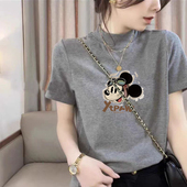 修身 爆款 显瘦纯棉半高领打底上衣 t恤女2025春夏新款 正肩别致短袖